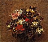 Flowers Canvas Paintings - Bouquet of Flowers Pansies